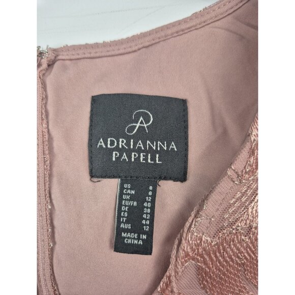 Adrianna Papell Women's Dress Size 8 V-Neck Bell Sleeves Embroidered Pink (63) - Picture 4 of 15
